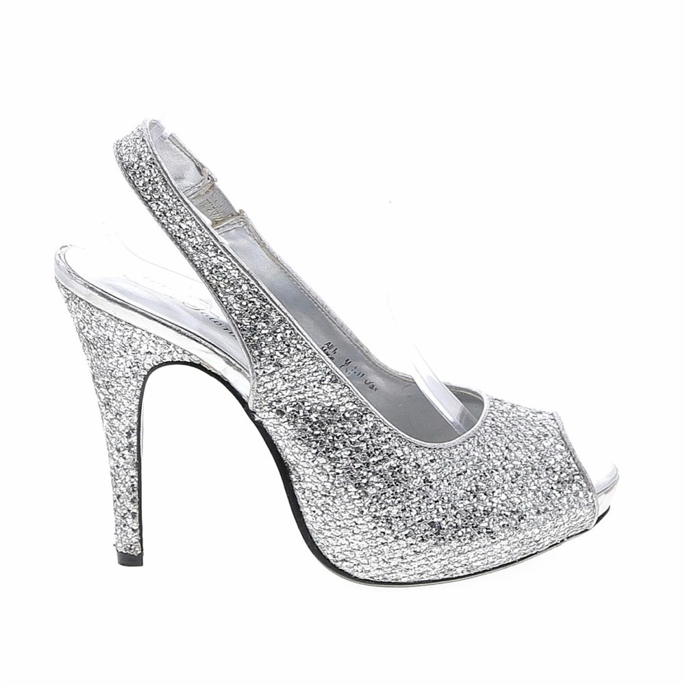 LULU TOWNSEND SILVER MESH GLITTER PLATFORM HEELS SZ 9.5